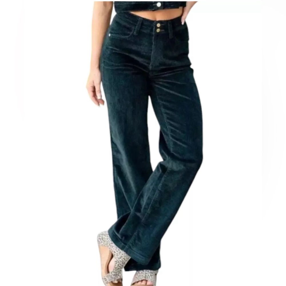Judy Blue Emerald Green Corduroy Trousers high waist wide leg NWT